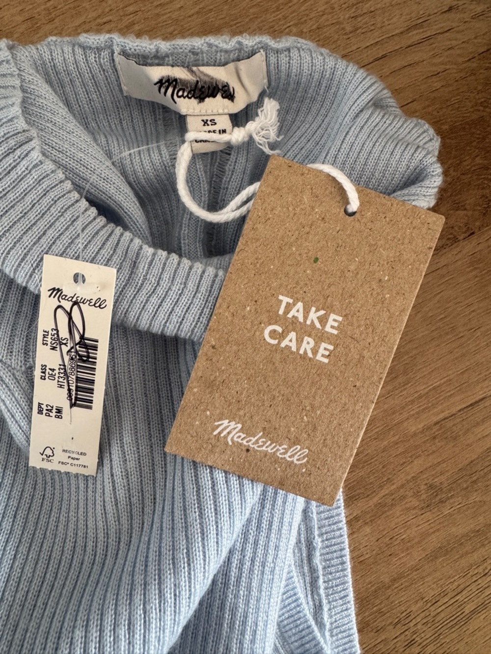 NWT! MADEWELL Women's Merino Wool-Silk Sweater Tank Mockneck Blue Mist Size XS - Picture 8 of 13